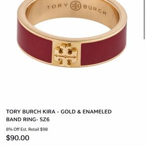 Tory Burch Gold-Tone Ring with Burgundy Enamel